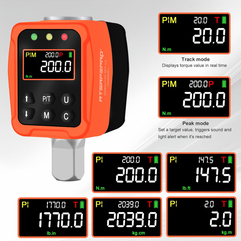 ATsafepro Digital Torque Adapter – 7-147 Ft-Lb, Converts Any 1/2" Ratchet Tool to Torque Wrench, 3/8" & 1/4" Adapters, ±2% Accuracy, Buzzer & LED Alerts, for Motorcycles, Bike & Versatile DIY Use 1/2-Inch 7-147 Ft-Lb