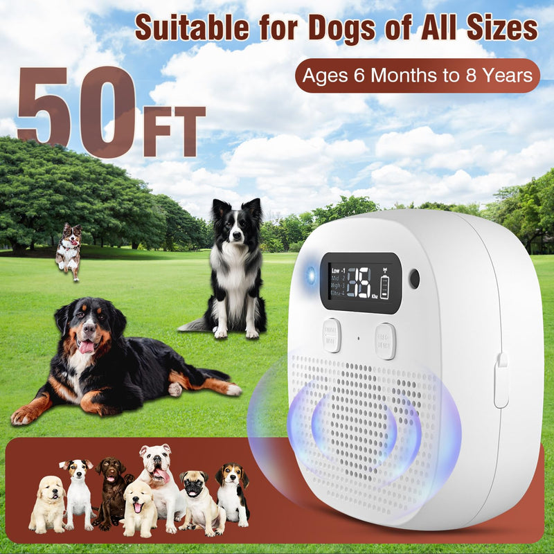 Anti Barking Device for Dogs, 50FT Ultrasonic Bark Control, Rechargeable Remote Control Dog Bark Deterrent with 4 Modes & 5 Frequencies, Dog Training for Outdoor, White