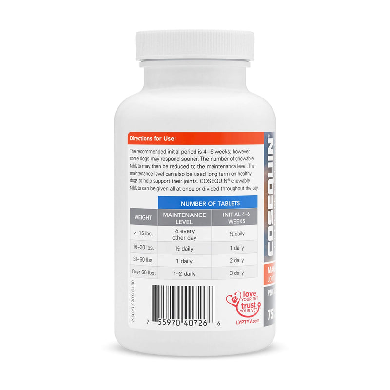 Nutramax Cosequin Maximum Strength Joint Health Supplement for Dogs - With Glucosamine, Chondroitin, MSM, and Hyaluronic Acid, 75 Chewable Tablets - PawsPlanet Australia