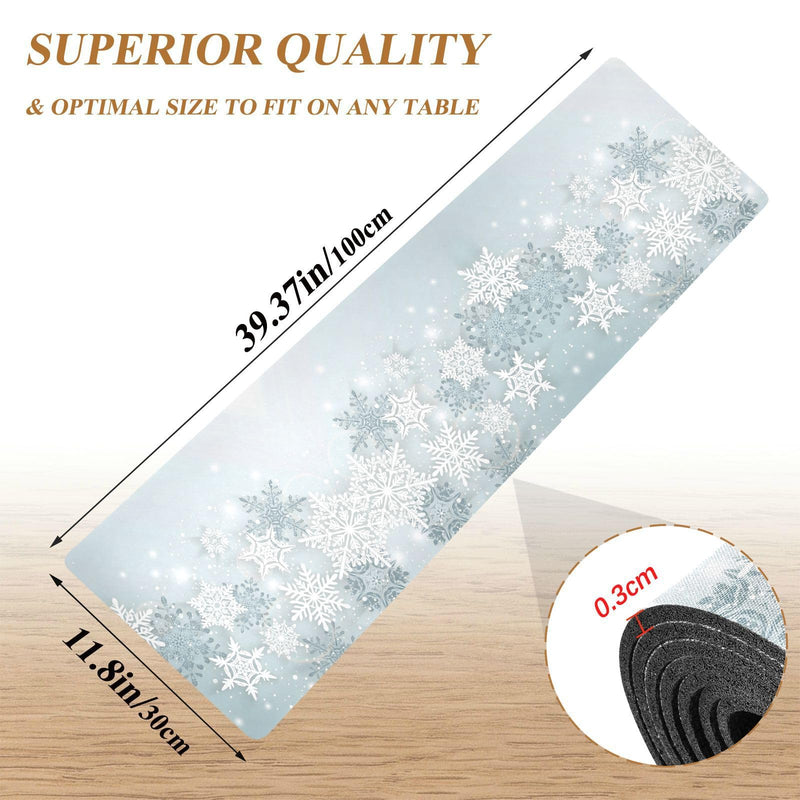 Silver Winter Abstract Snowflakes Christmas Trivet Table Runner 40 Inches Long Trivet for Hot Pots and Pans/Hot Dishes,Table Protector Heat Up to 230F, Decorative Hot Plates Mat for Kitchen Countertop Silver Snowflakes