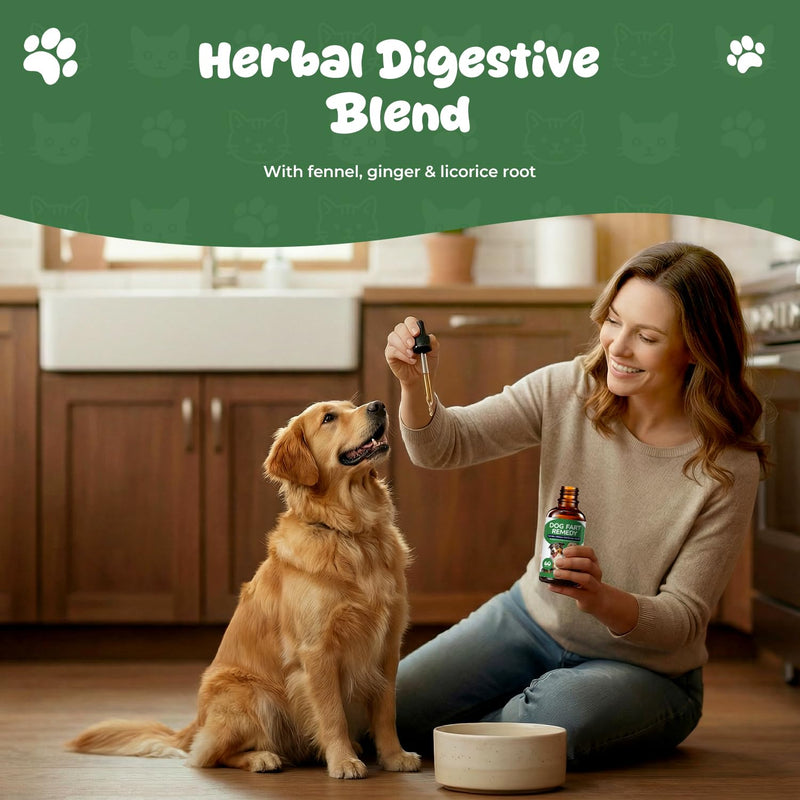 Dog Fart Remedy & Dog Gas Relief Drops – Probiotic Digestive Support for Bloating & Gut Balance – Dog Constipation Relief & Stool Support – Herbal Digestive Supplement for Dogs – 60 ml