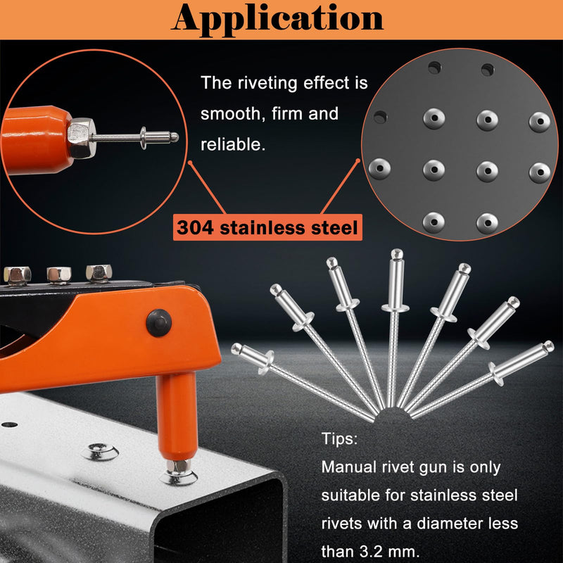 70pcs 3/16 x 1/2 inch Stainless Steel Blind Rivets, 4.8 x 12.7mm Stainless Steel Pop Rivets, Pack of 70 3/16" x 1/2"