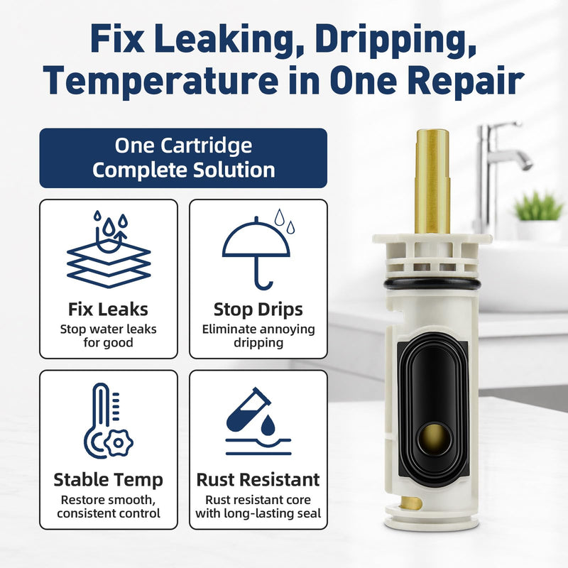 Shower Cartridge Compatible with Moen 1222 Replacement Cartridge for Posi-Temp Pressure Balancing Valve Repair with 104421 Removal Tool, Metal Handle Adapter, Temp Limit Stop for Shower Tub