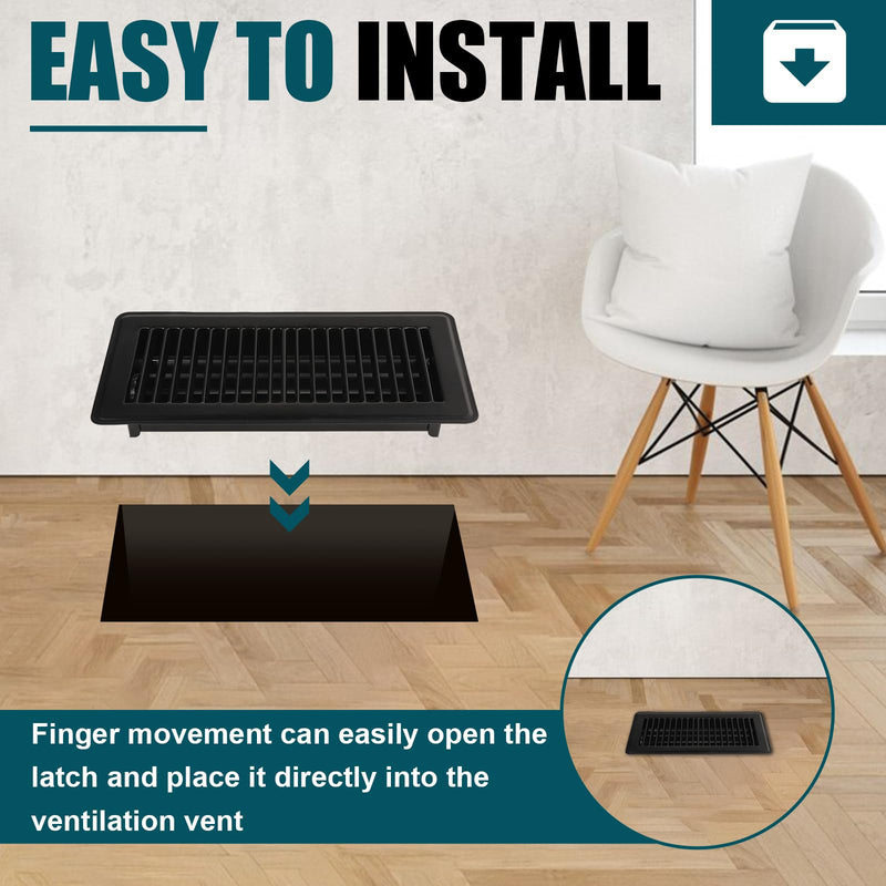 VOISEN Floor Register, 4" x 10" Floor Vents, Steel Adjustable Air Supply Grille Register Vent Cover Grill for Sidewall and Floor(Black) 4"x10"-1 Pack Black