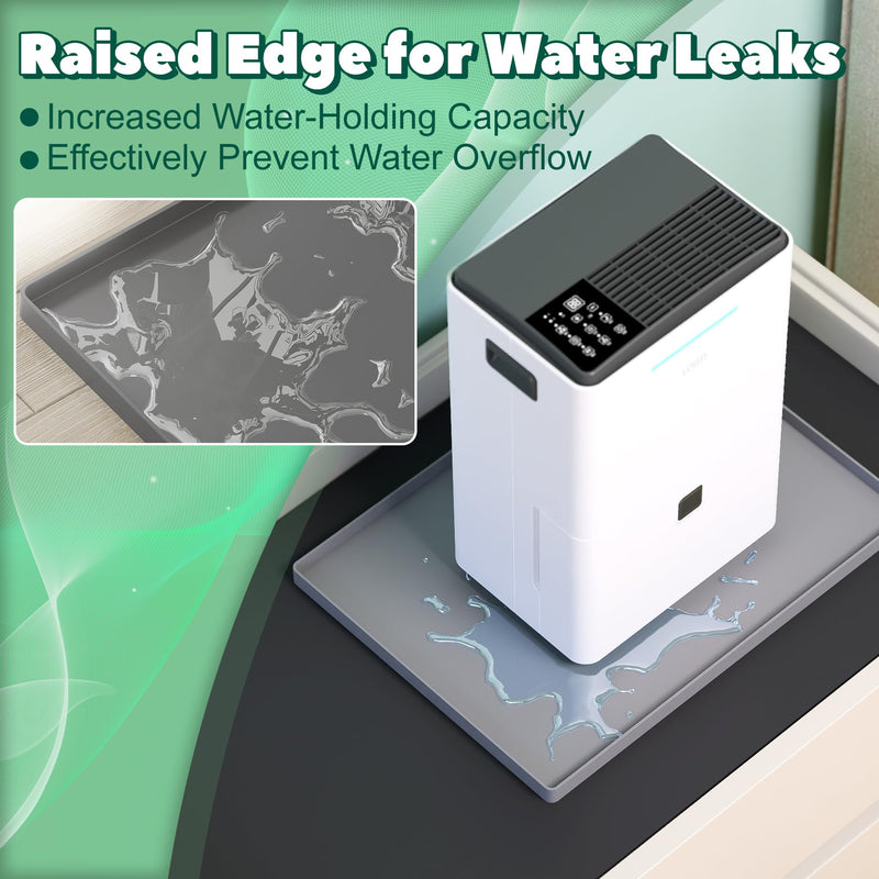 Dehumidifier Drip Pan, 16'' x 12'' Anti-Leakage Dehumidifier Mat, Non-Slip Drip Tray with Raised Edge for Dehumidifiers, Prevent Water Leakage,Protect Floor & Furnitures, Gray 16 x 12 inch