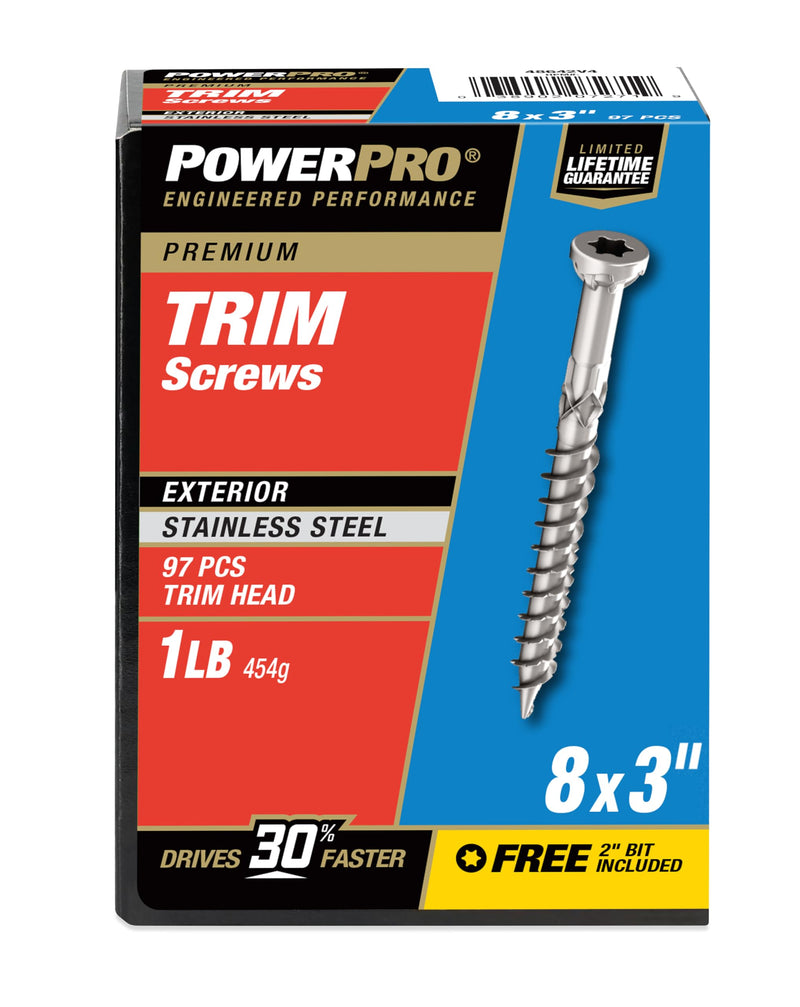 Power Pro Premium 305 Stainless Steel Trim Screws (#8 x 3) - 1lb Box #8 x 3"