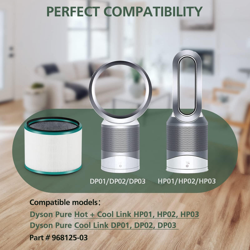 2 Pack HP01 HP02 HEPA Filter Replacement Compatible with Dyson HP01 HP02 DP01 DP02 Desk Purifiers, Replaces Part # 968125-03, Fit for Dyson Pure Hot Cool Link Air Purifier Filter Green Standard Filter 2 Pack