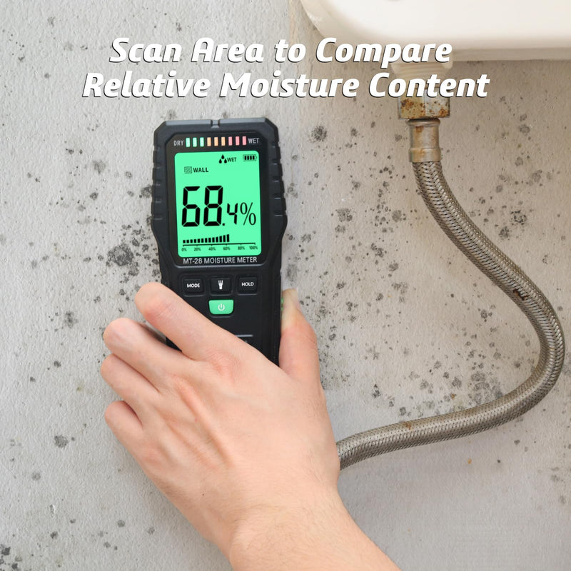 Pinless Moisture Meter,Wood Moisture Meters for Walls, Firewood Floor Humidity Detector Lumber Humidity Tester Paper Cerimic Ceiling Firewood Cardboard Humidity Building Material (MT28) MT28