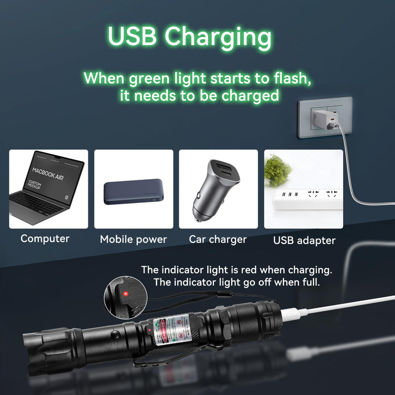 Green Light Flashlight, Long Range Dot Beam Pen Tactical Flashlights with Star Cap Adjustable Focus, Rechargeable for Outdoor Use, TV/LED/LCD Screens, Astronomy, Camping and Presentations 1