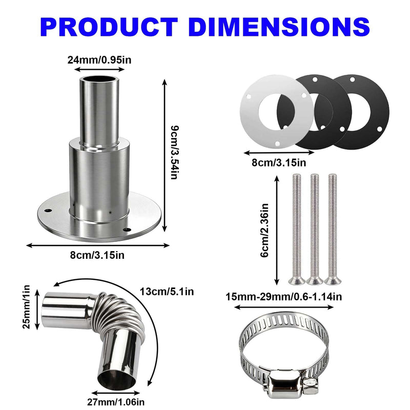 Diesel Heater Exhaust Through Wall - Bryxium 24mm Stainless Steel Thru Hull Fitting Pipe and 2 Elbow Connector Tube with 4 Clamps, Diesel Heaters Vent Port Accessories for Car Boat RV
