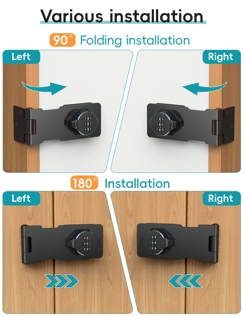 Cabinet Password Hasp Lock, Keyless Combination Lock for Small Doors, Barn, Bathroom, Outdoor, Garage, Garden, Black 1 Pack