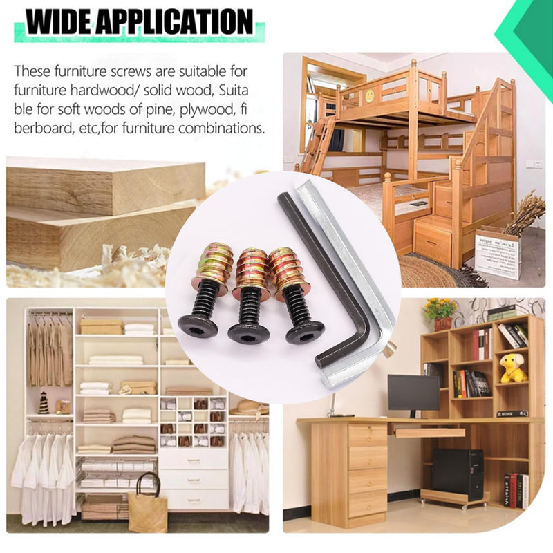 Twidec/30 Sets 1/4-20x15mm Threaded Inserts for Wood Furniture Screw Nut Kit Bolt Fastener Connector with 1/4-20x20mm Screw-in Nuts and Hex Wrench N-083-30set