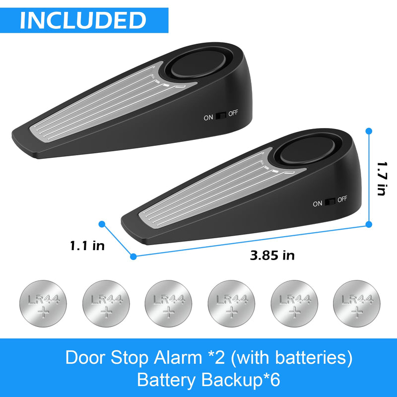 Door Stoppers Alarm Security, 120dB Security Alarm, Hotel Door Alarm, Door Stoppers for Bottom of Door, for Travel, Hotel, Apartment, College Dorm Room, Airbnb Stays, Black, 6 Pack