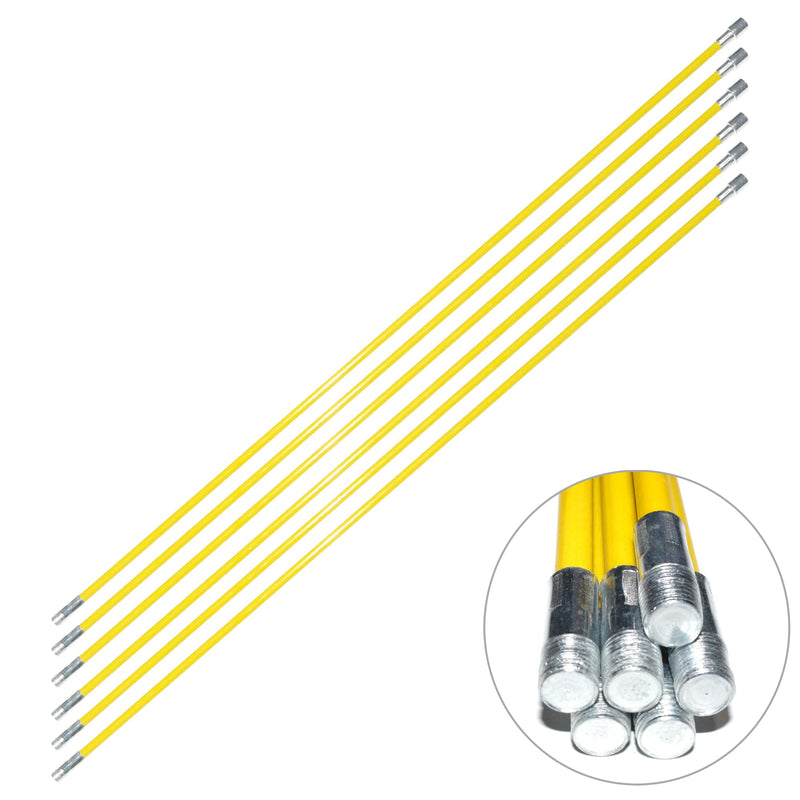 18FT Fiberglass Chimney Brush Rod Kit, 1/4" NPT Fittings Fireplace Brush Rod with Handle, 6pcs 3ft Fiberglass Rod Up to 18 feet (Yellow(with Handle)) Yellow Rod Kit with Handle