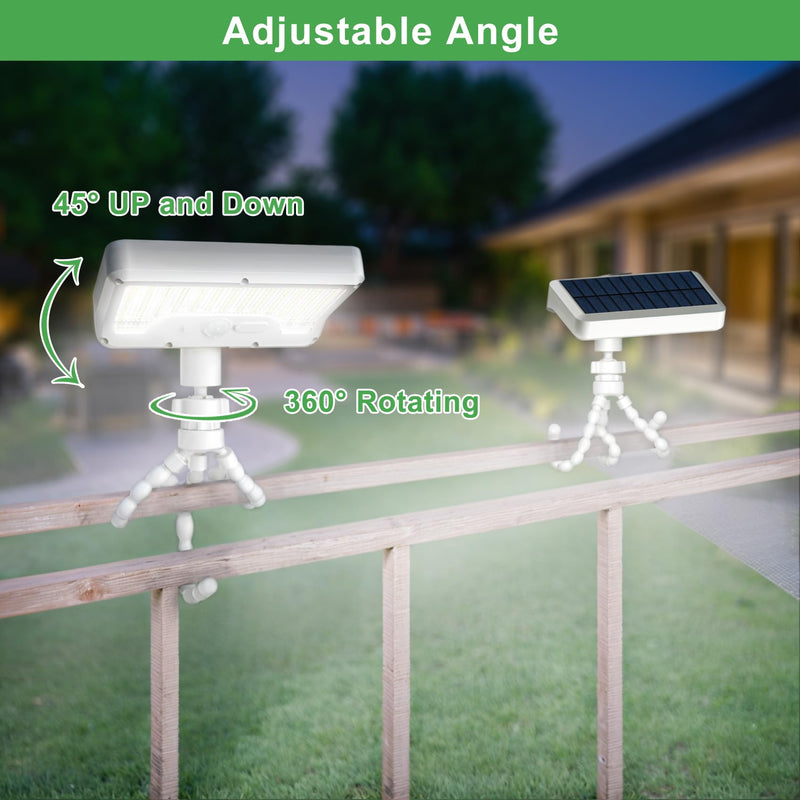 Tryme Solar Lights Outdoor with Motion Sensor, USB & Solar Powered, Adjustable Angle, 3 Modes, Octopus Stand, IP65 Waterproof Fence Lights for Garden, Gate (2 Pack) White 2 PACK