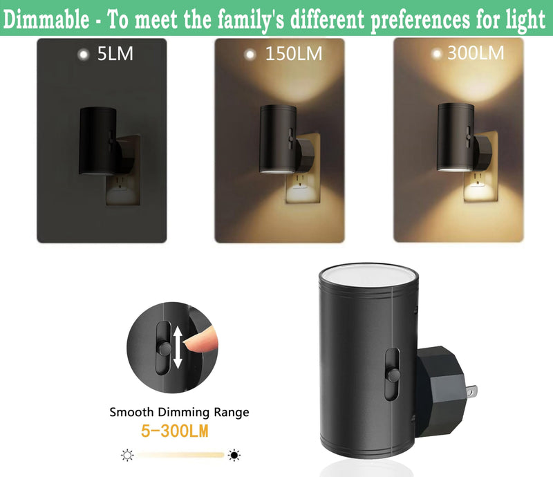 4 Pack LED Night Light, Plug Into Wall, Dusk to Dawn Sensor, Soft White 3000K,Uplight & Downlight, for Bedroom, Stairway, Hallway,Bathroom Dimmable 4PK-B