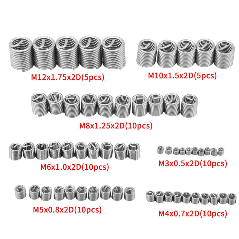 60pcs Stainless Steel Thread Repair Sleeve Kit M3 M4 M5 M6 M8 M10 Wire Screw Sleeve Assortment Kit
