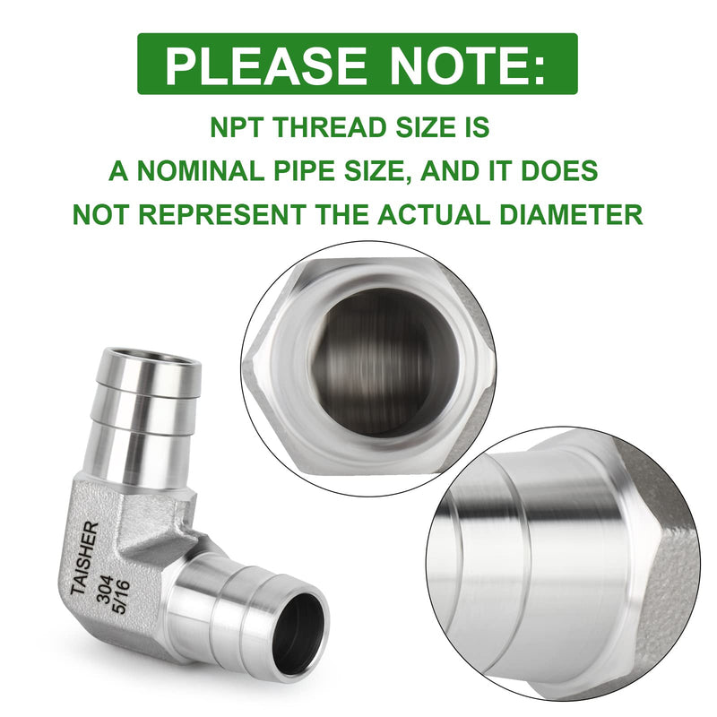 TAISHER 2PCS 304 Stainless Steel 90 Degree Elbow Hose Barb Fittings 5/16" Barb x 5/16" Barb for Fuel/AIR/Lquid/Gas with 4PCS Hose Clamp 5/16" Barb x 5/16" Barb（90 Degree） 2