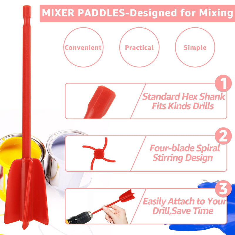 WOPPLXY 20 Pcs Paint Mixer Drill Attachment, Paint Stirrer for Drill, Helix Paint Mixer Resin Mixer Epoxy Plastic Paddles for Mixing Resin, Epoxy, Silicone Molds (Red)