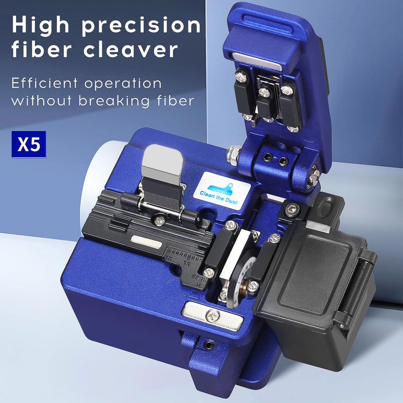Fiber Termination Tool Kit, X5 Fiber Cleaver 5-in-1 FTTH Fiber Tool Set | 3-Hole Wire Stripper & Leather Cable Stripper, Portable Fiber Optic Cutting Tools, for Network Wiring, Fusion Installation BAOSHLA 5-Piece Fiber Optic Termination Tool Set