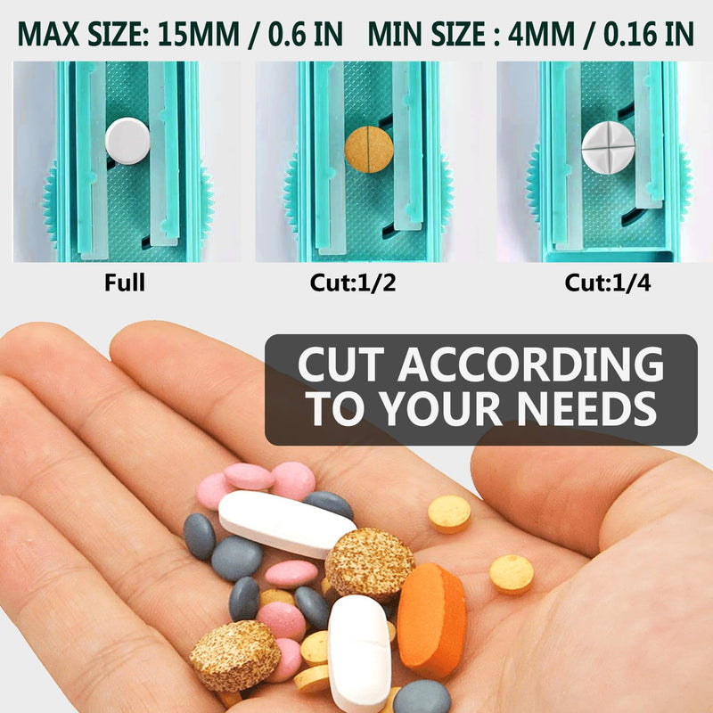 Johnbee Pill Cutter Splitter for Small and Tiny Pills, Larger Pills. Adjustable Pill Splitter Accurately Cuts Multiple Pills at Once. Sharp Blade with Safety Guard. Non-Slip Silicone Edge (Lake Blue) Lake Blue