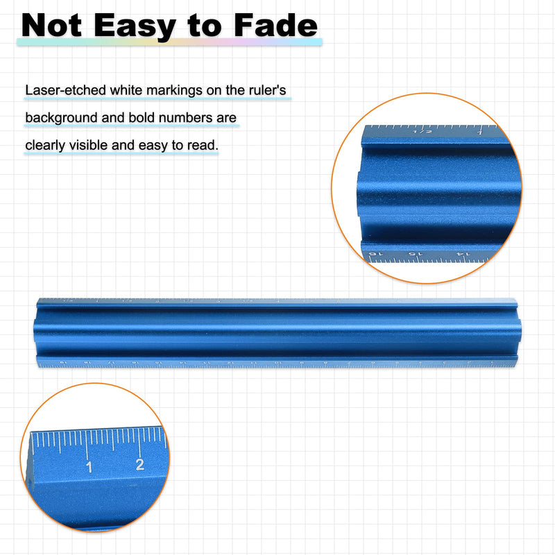 HARFINGTON 3pcs Woodworking Edge Ruler Set 16/20/30cm Aluminum Alloy 90 Degrees V Shaped Straight Edge Ruler Corner Ruler Measuring Ruler for Woodworking, Blue