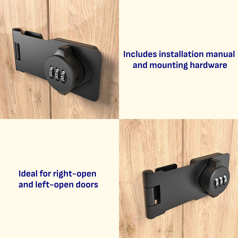 3-Digit Combination Lock, Black, Keyless, Zinc Alloy, Cabinet Door Latch, Easy DIY Installation, Wide Range of Uses