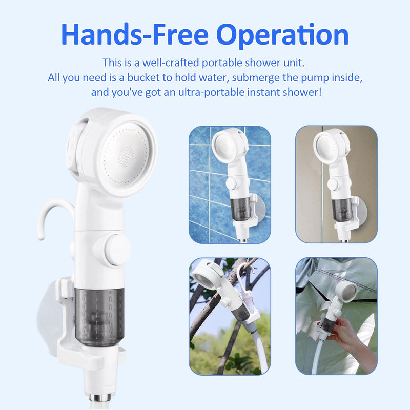 Yuehuam Portable Camping Shower Outdoor Camp Shower Pump with Rechargeable Battery, Electric Shower Pump with Intelligent Digital Display Multiple Spray Modes for Camping, Hiking, Traveling,RV Without Rinsing Nozzle