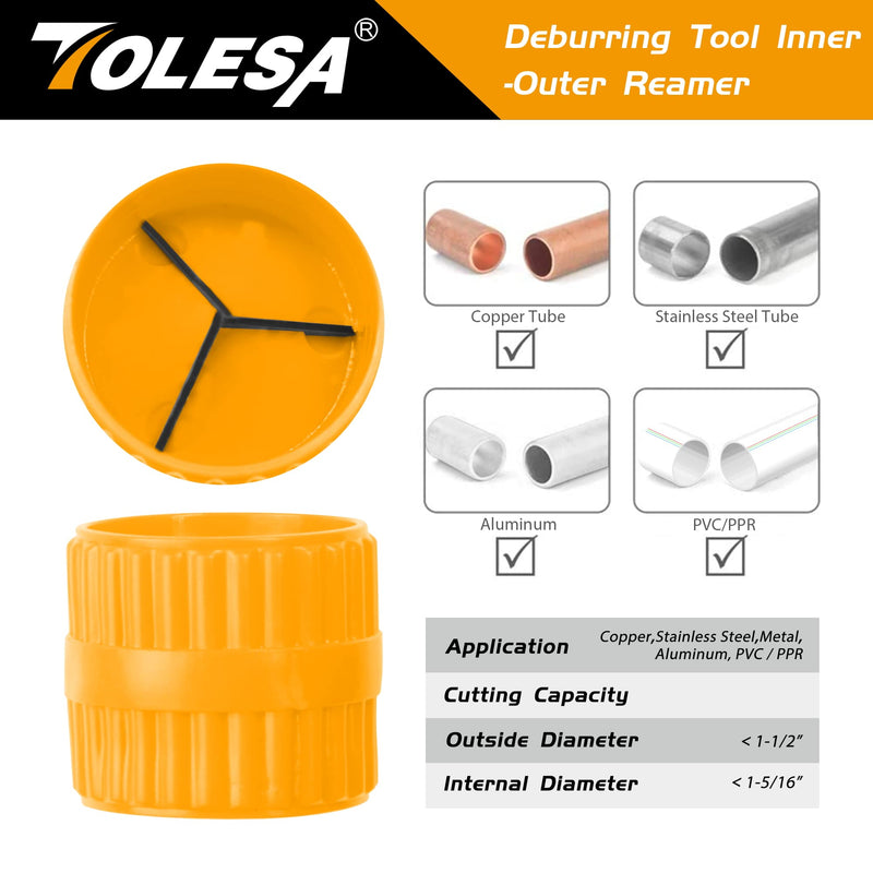 TOLESA Pipe Cutter Tool 3/16"-2" OD, Heavy Duty Metal Pipe Cutter With Deburring Tool Pipe Reamer Sharp Copper Tube Cutter Speed Cutting Tubing Cutter For Stainless Steel Aluminum Brass Pipe 2 In 1
