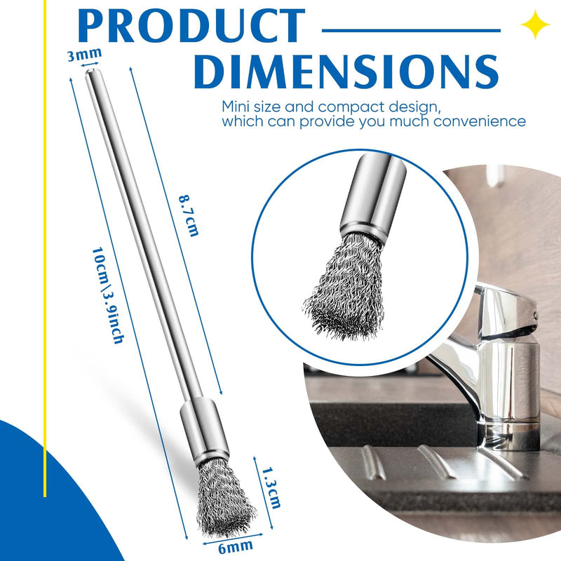 Lounsweer 10 Pcs Wire Brush Extended Cleaning End Brushes Pen Wire Brush 3 mm Mandrel Rust Paint Removal Bits Polishing Rotary Tool Accessories, 6 mm End Brush (Stainless Steel) Stainless Steel