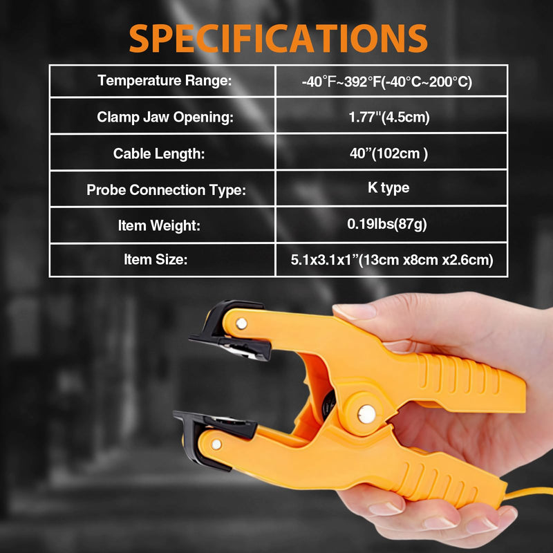 HVAC Temperature Clamp, K-Type Thermocouple Clamp Pipe Temp Clamp for HVAC/K-Type Thermocouple Thermometer, Temperature Sensor Probes Measures -40~392℉(-40~200℃) (BEIO 009 1PC) BEIO 009 1PC