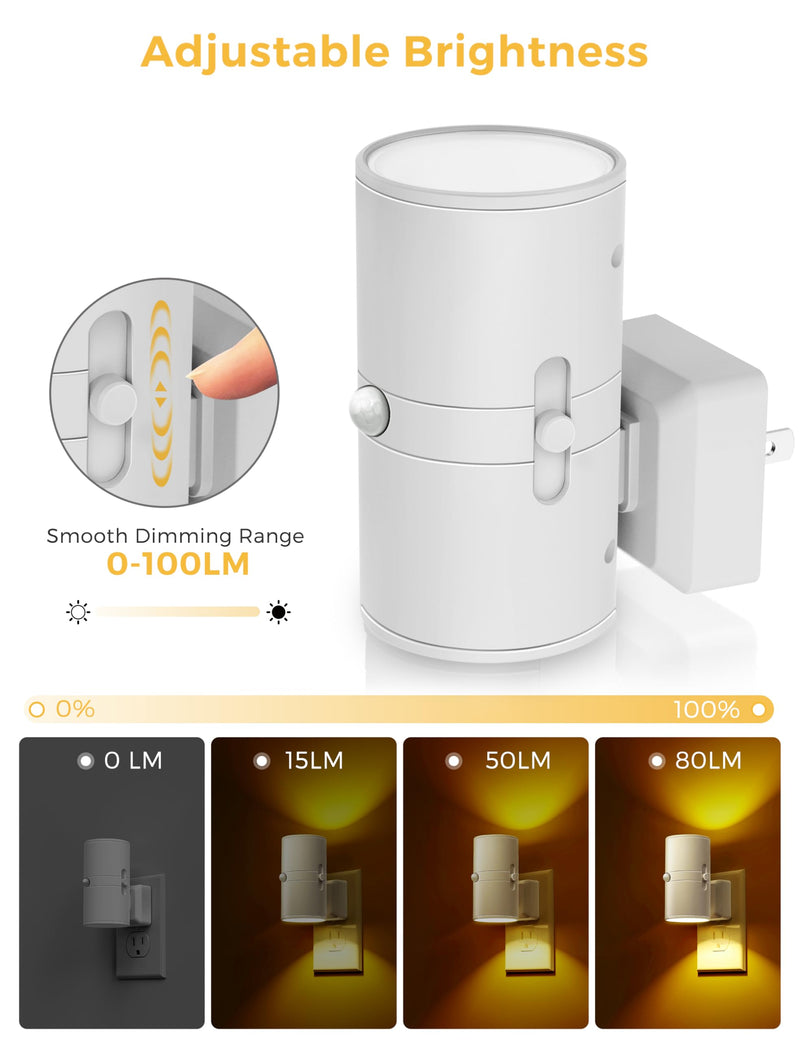 L LOHAS LED Motion Sensor Nightlight, Amber Night Light, [2 Pack] Motion Activated Night Light, Yellow Nightlights, Dimmable 0-100LM, Sleep Light for Bathroom Hallway Bedroom Stairway Kitchen Amber-White Shade 2