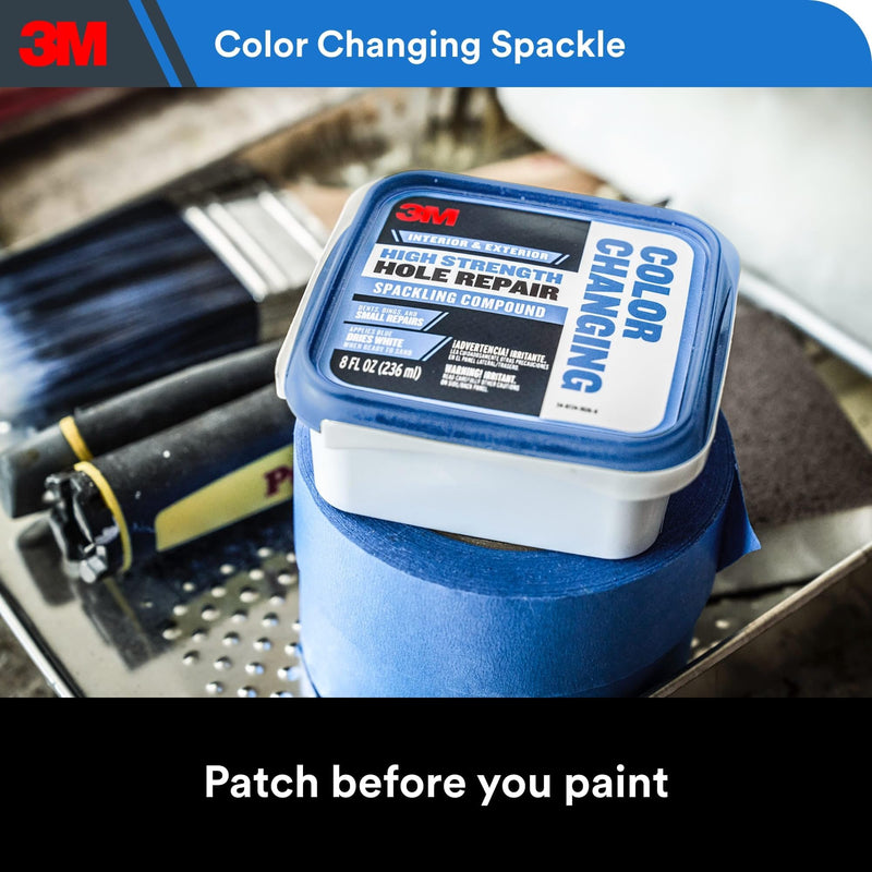 3M High Strength Color Changing Spackling Compound, 8 oz Tub, 6 Pack – Blue-to-White Drying Formula, Fast-Drying, No Shrink, Primer-Enhanced, Interior and Exterior Wall Repair, Easy Application 6-Pack