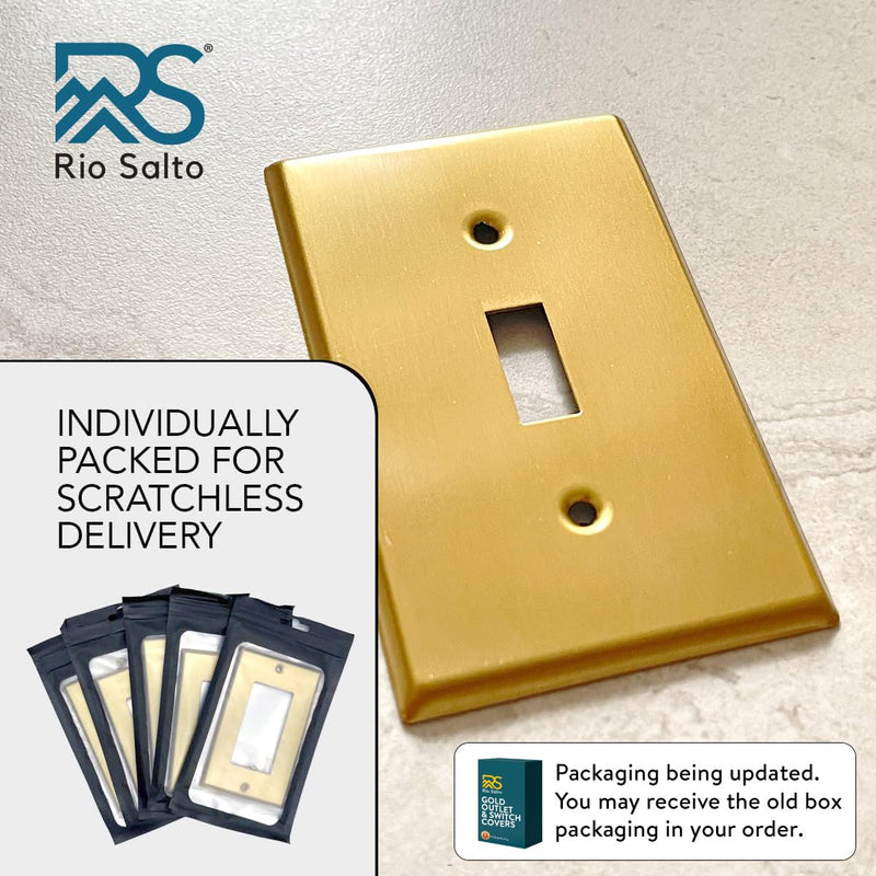 Rio Salto BRASS Metal Gold Toggle Light Switch Cover Wall Plate Single Toggle Switch Wallplate Decorative Gold 1 Gang Wall Switch Plate Covers Hardware Included Brushed Brass - Standard Size Toggle Switch 1-Gang (1-Pack)