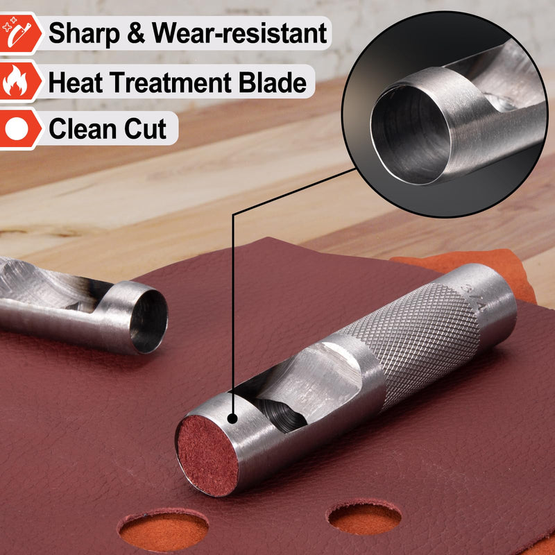 Spurtar 12 PCS Steel Hollow Leather Punch Set 1/8''-3/4''(3-19mm) Heavy Duty Round Hole Punch Set Leather Hole Tool for Watch Cloth Belt Gaskets w/Storage Bag Silver 12pcs
