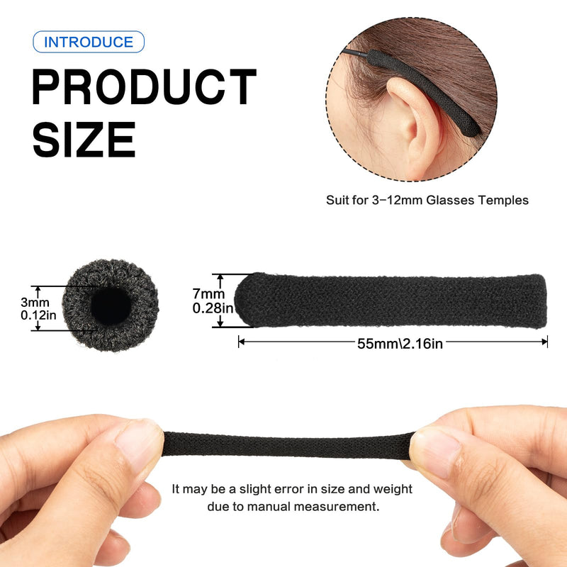 Eyeglasses Ear Cushions for Glasses Ear Cushion for Glasses Behind Ears Eye Glasses Ear Grippers Soft Knitting Cotton Eyeglasses Temple Tips Sleeve Glasses Arm Cushion Anti Slip ( 2 Pairs Black ) 1 A1 Black