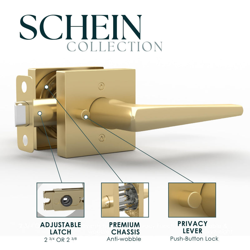 Mega Handles Schein Privacy Door Handle - 1 Pack Interior Reversible Gold Door Handle, Heavy Duty Bed & Bath Door Handles with Privacy Door Lock, Fits All Standard Doors - Satin Brass