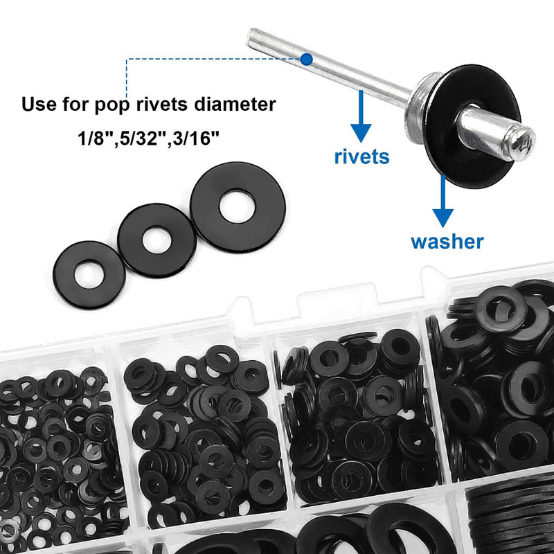 320Pcs Black Pop Rivet washers Assortment kit for Pop Rivets Diameter 1/8inch,5/32inch,3/16inch 304 Stainless Steel pop Rivet Washer Aluminum pop Rivet washers Blind Rivet Washer 1/8+5/32+3/16inch