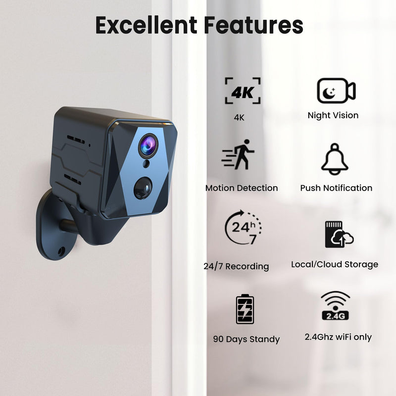 Hidden Camera, 4K QHD Spy Camera, WiFi Mini Camera, Small Camera, 100 Days Standby Time, Real-time Record, AI Motion Detection Camera, Cloud & SD Storage, Auto Night Vision Cameras for Home Security