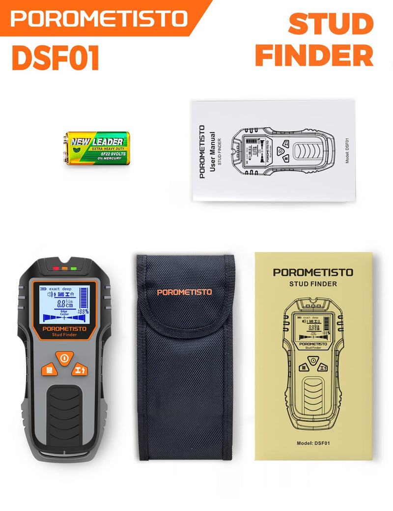 6-in-1 Stud Finder Wall Scanner, POROMETISTO DSF01 Wall Stud Finder with Electric Wire Finder, Deep Scan Stud Sensor for drywall, Wood, Plaster Walls, Metal, AC Wire, Magnetic, Joists, Pipes