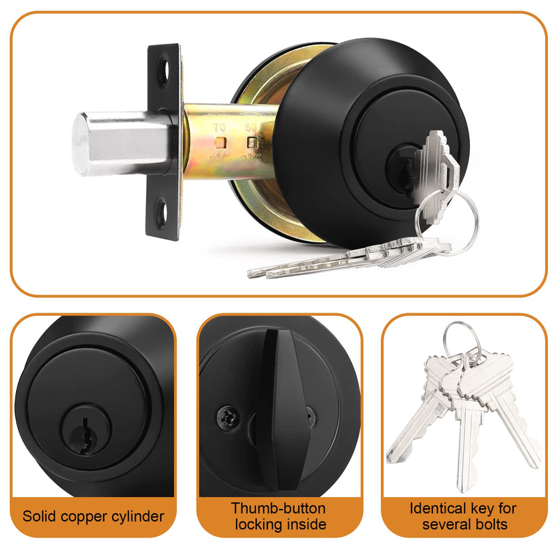Probrico Black Single Cylinder Deadbolt,Keyed One Side,Residential Security Round Door Lock for Interior and Exterior,4Pack 4