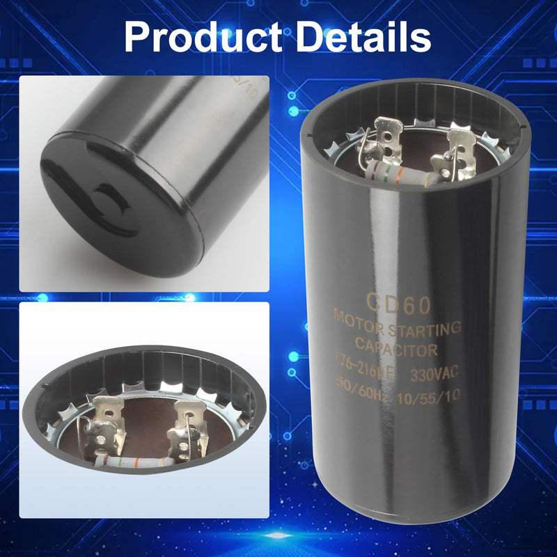 Upgrade CPT00320 Capacitor Dual Run Circular Start with Resistance Wire for Trane 176-216 MFD uF 330 Volt Capacitor, Specific Fit for American Standard Units, Heat Pump and HVAC Systems