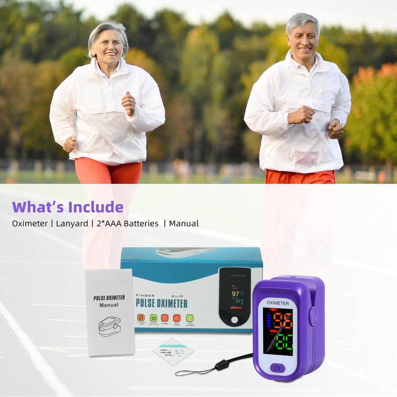 Pulse Oximeter Fingertip, OX with Large LED Display, Oxygen with AAA Battery Lanyard (Purple)