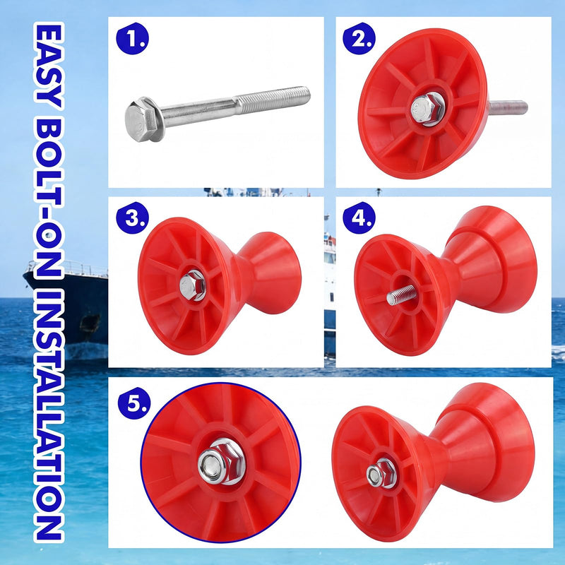 3'' Boat Trailer Roller Assembly with Spoke Fits 1/2'' Shaft Bow Roller Fits 3 Inch Wide Boat Trailer Bracket Red