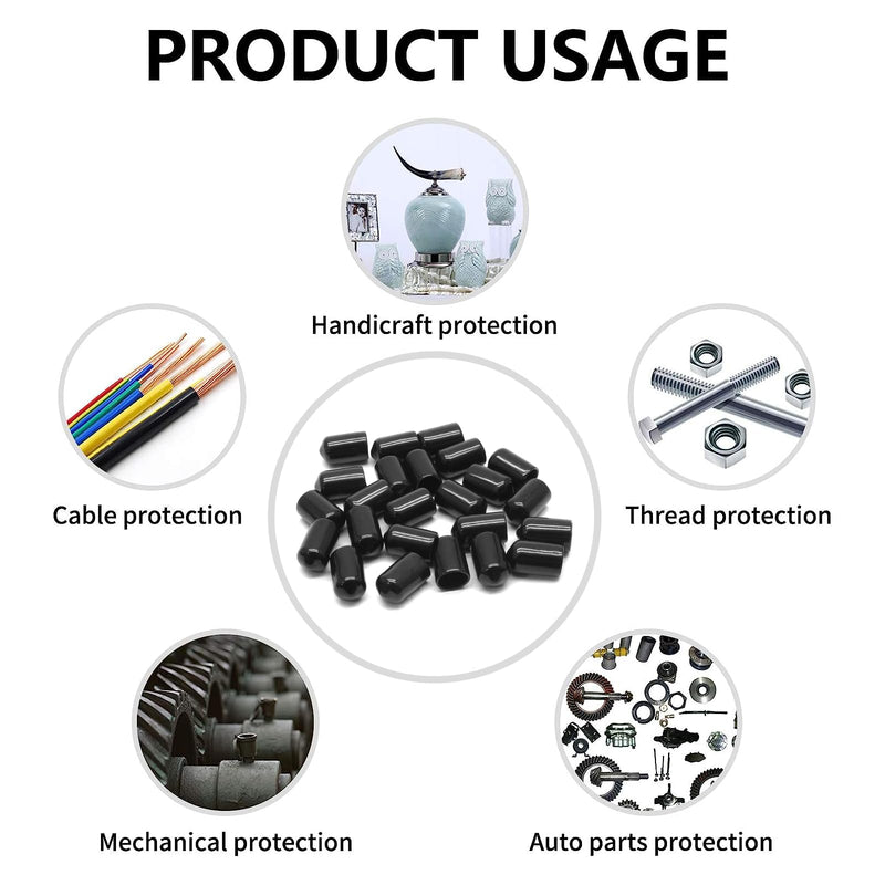 24 Pcs Round Rubber End Caps, 3/8" (9.5mm) ID Vinyl Flexible Screw Thread Protectors, Black Bolt End Caps for Metal Tubing Rod Bolt 9.5mm 24