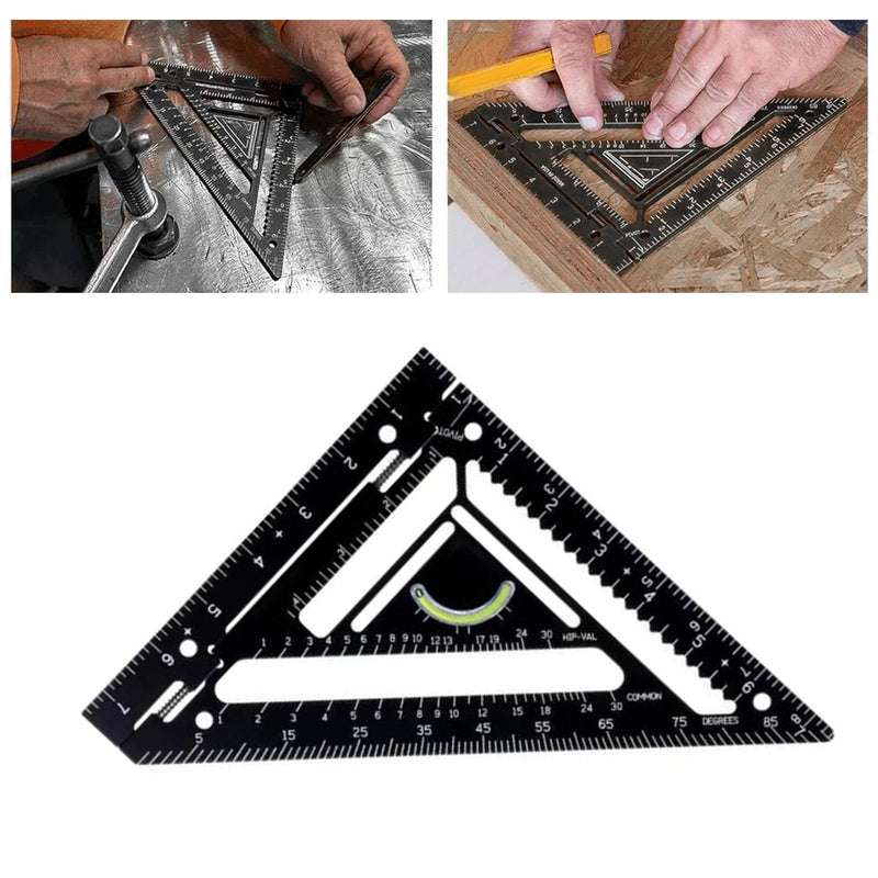 8.3 Inch Rafter Square, Innovative Triangle Carpenter Square with Level and Jig Block, Triangular Ruler Protractor, Precision Layout Tool Carpenter Layout Measuring Ruler for