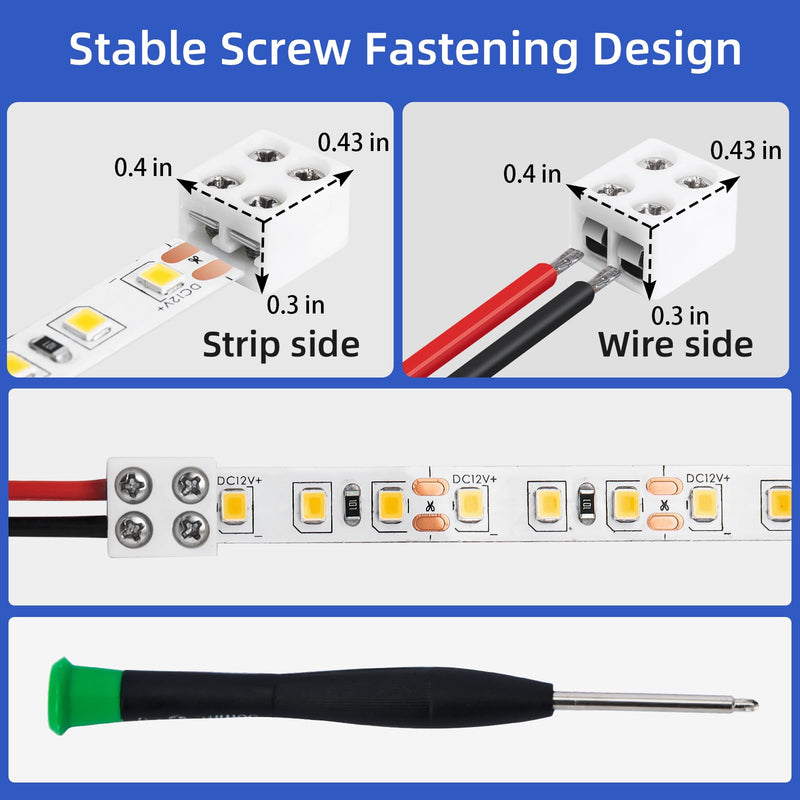 20 PCS 2-Pin 8mm Solderless LED Strip Connectors, Reliable and Easy-to-Install, Solidly Connected LED Light Connectors 8mm (20)