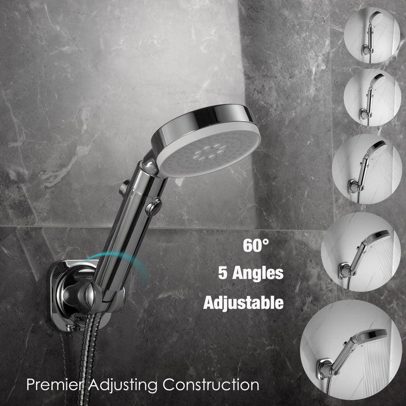 Hand held Shower Head Holder - 5 Angles Adjustable - Slide to Fit - Adhesive Screw Options for Multiple Surfaces - Minimal Shower Wand Holder (Chrome) Chrome