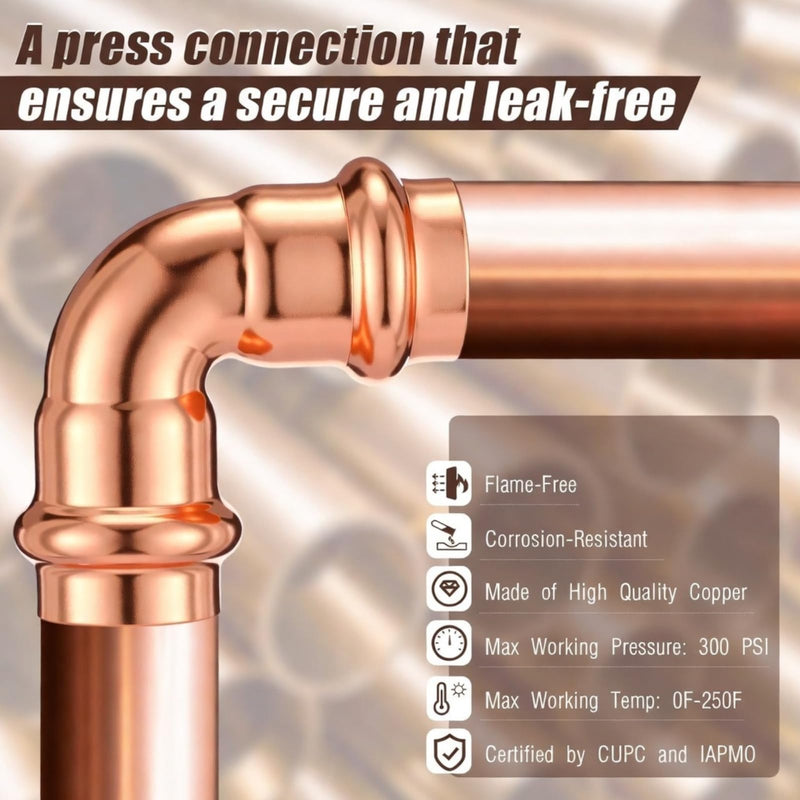 Therwen 15 Pcs 1/2 Inch Copper Pipe Press Fittings 90 Degree Elbows