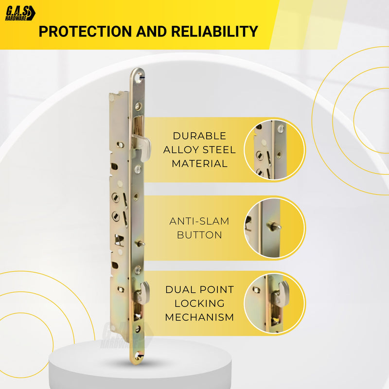Multi-Point Mortise Lock Replacement with 11-3/4" Face Plate for Sliding Patio Glass Door | Dual-Point Security with Anti-Slam Pin - 11" Hole Spacing | Fix & Repair Locking Mechanism 11-3/4" Mortise Lock